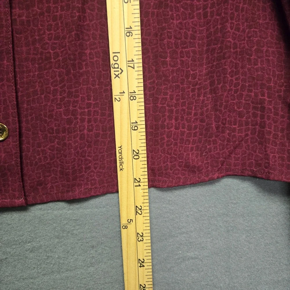 Michael‎ Kors Blouse Snakeskin Print L Dark Berry Long Sleeve Collared Top